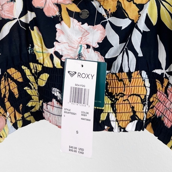 NWT Roxy Sea Fog Button Front Floral Cropped Top - Picture 6 of 8
